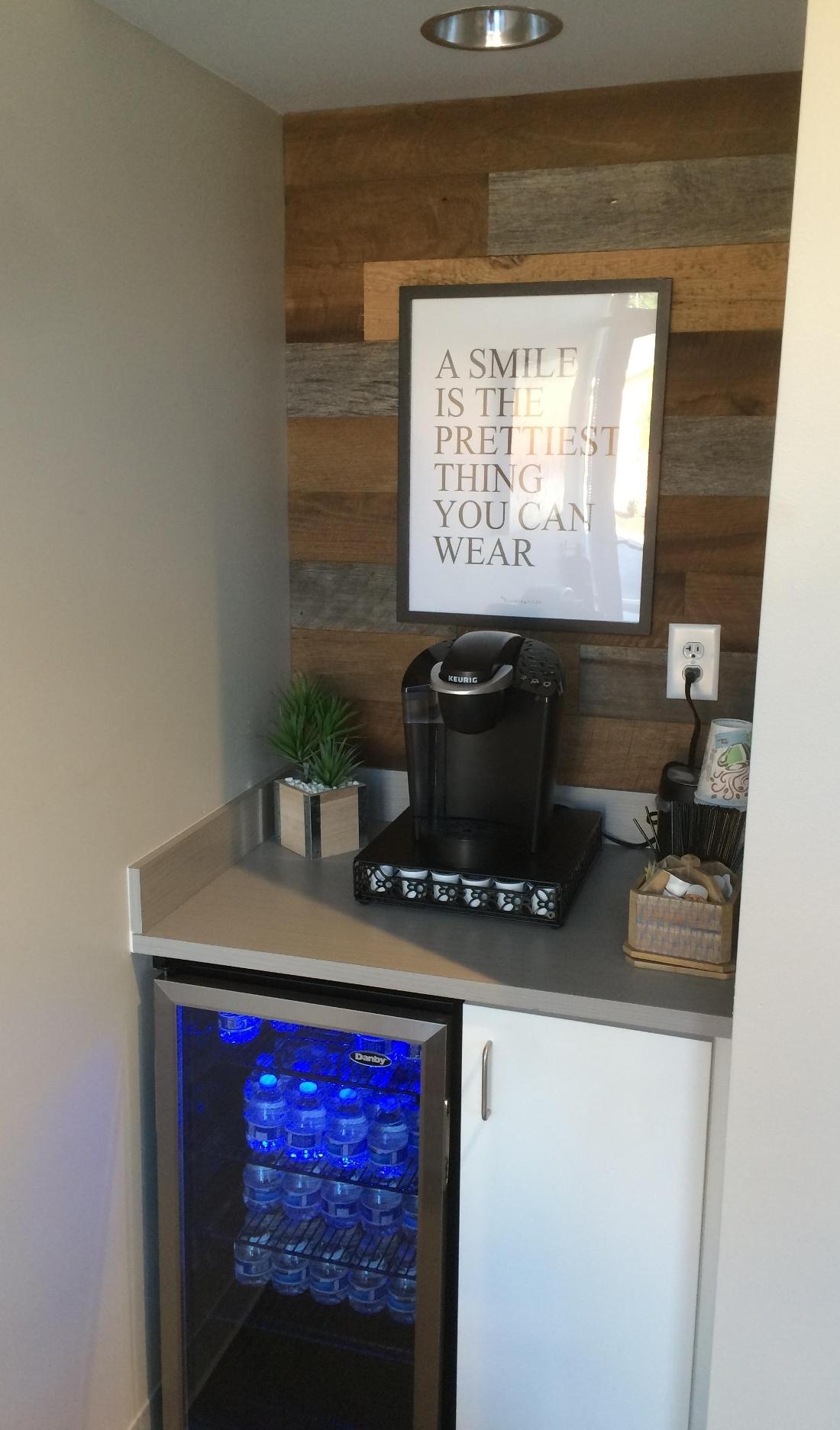 Complementary Beverage Station at Olive Chapel Family Dentistry in Apex, NC