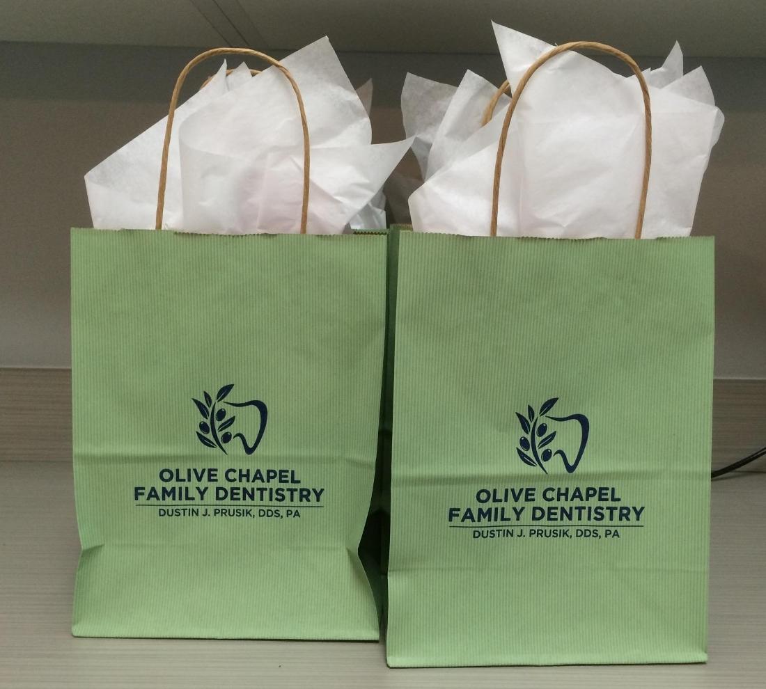 Gift bags for new dental patients at our Apex NC dentist office